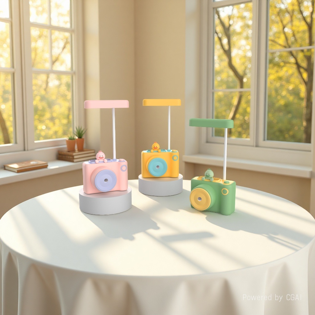 Colorful cartoon camera-shaped desk lamp, three-color duck-style cartoon desk lamp Specification image