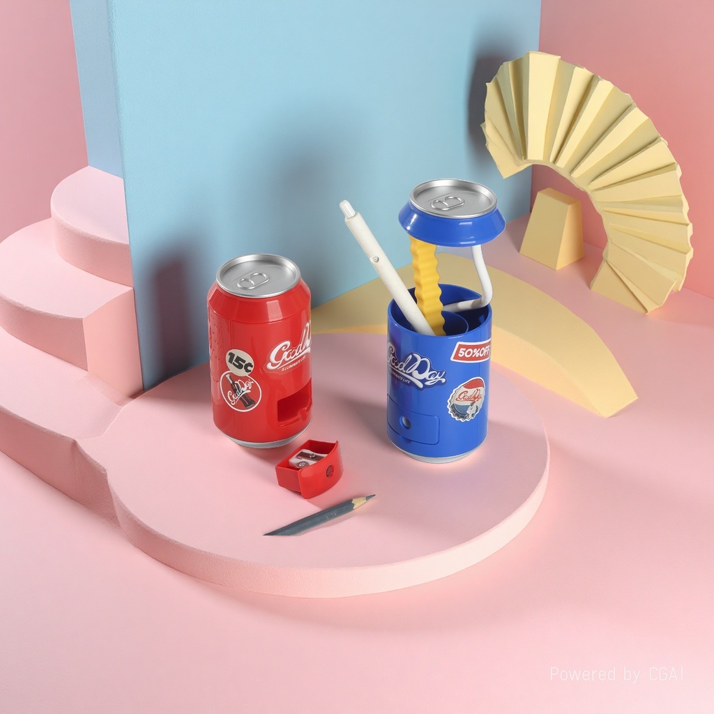 红色可乐罐造型台灯配迷你笔刀削笔器