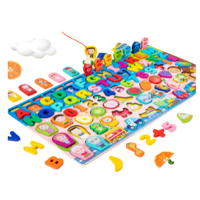 Five-in-one Magnetic Fishing Vietnamese Language Recognition board, Vietnamese alphabet, number, character, fruit and vegetable magnetic fishing matching, baby early education Wooden toy Item Picture