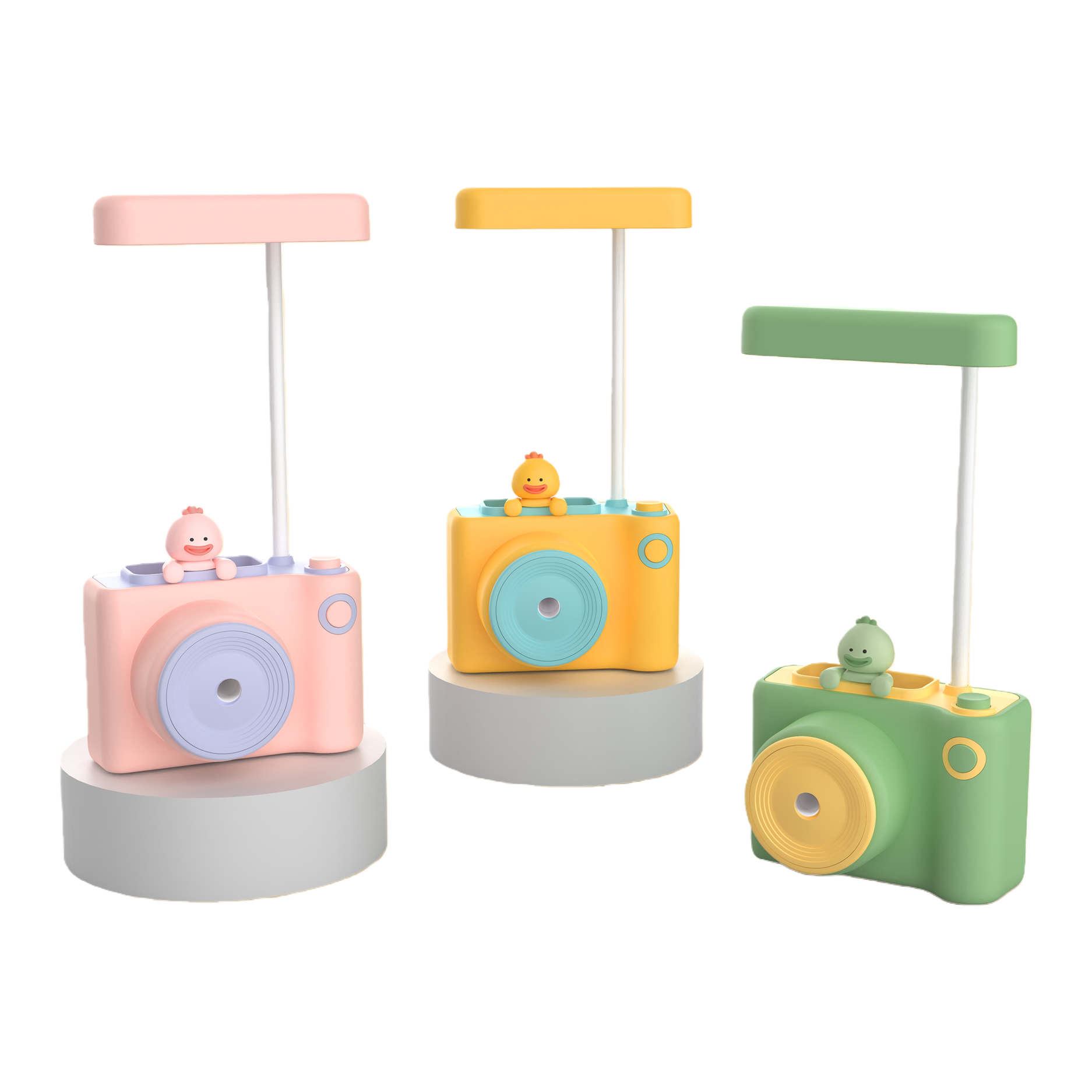 Colorful cartoon camera-shaped desk lamp, three-color duck-style cartoon desk lamp Item Picture