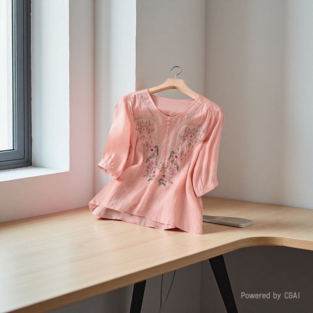Summer new cotton and linen short-sleeved top, pull-over, embroidered Chinese-style women's clothing, loose and slimming, cotton and linen T-shirt, versatile mini shirt 100349904 details Picture