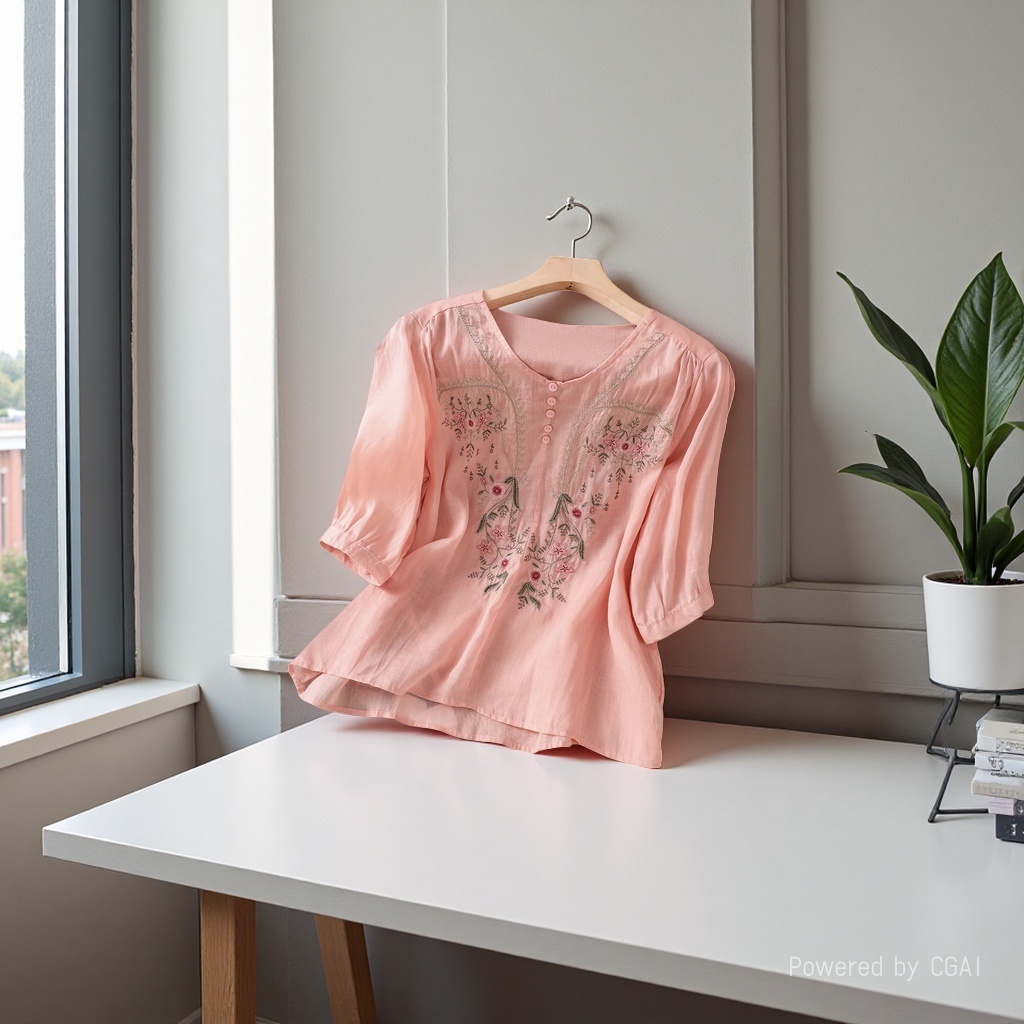 Summer new cotton and linen short-sleeved top, pullover, embroidered Chinese-style women's clothing, loose and slimming, cotton and linen T-shirt, versatile mini shirt 100426325 Specification image