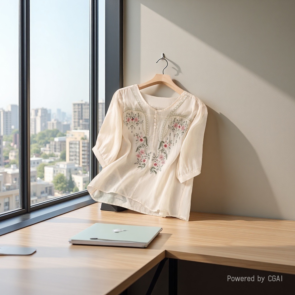 Summer new cotton and linen short-sleeved top, pull-over, embroidered Chinese-style women's clothing, loose and slimming, cotton and linen T-shirt, versatile mini shirt 100349904 Specification image
