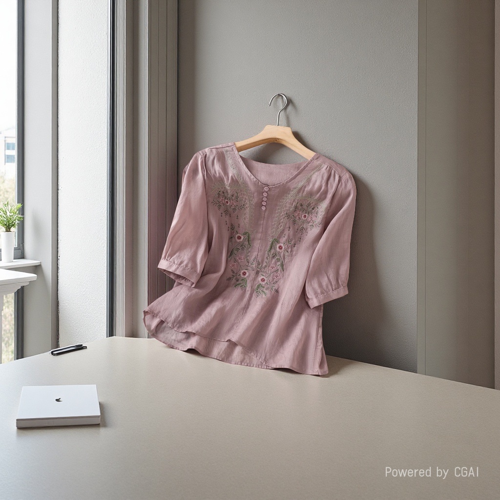 Summer new cotton and linen short-sleeved top, pull-over, embroidered Chinese-style women's clothing, loose and slimming, cotton and linen T-shirt, versatile mini shirt 100349904 Application Scenario