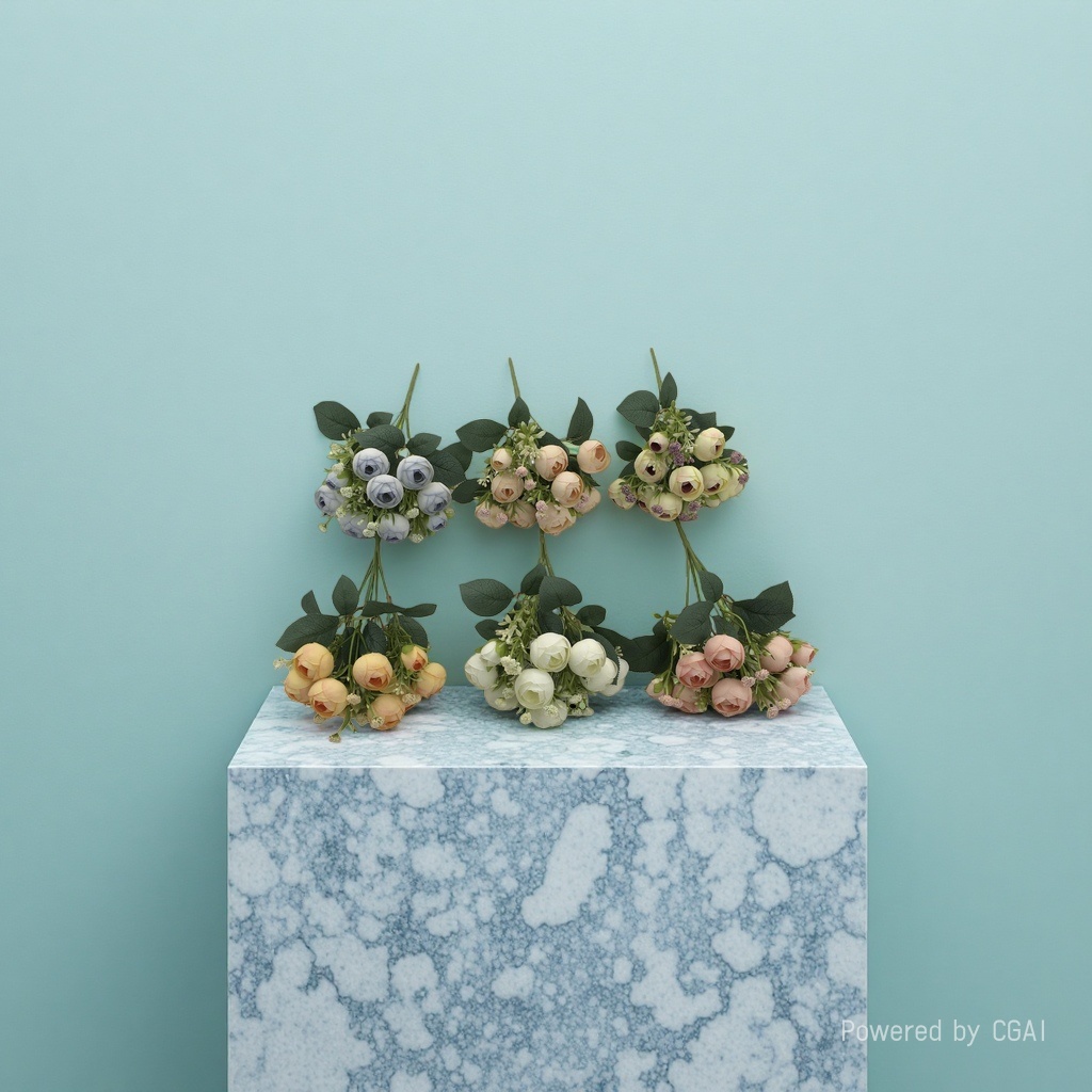 The living room is decorated with artificial flowers and artificial flowers. The venue is arranged with a small bunch of 5-fork oil paintings, tea bags, and wedding artificial flowers details Picture