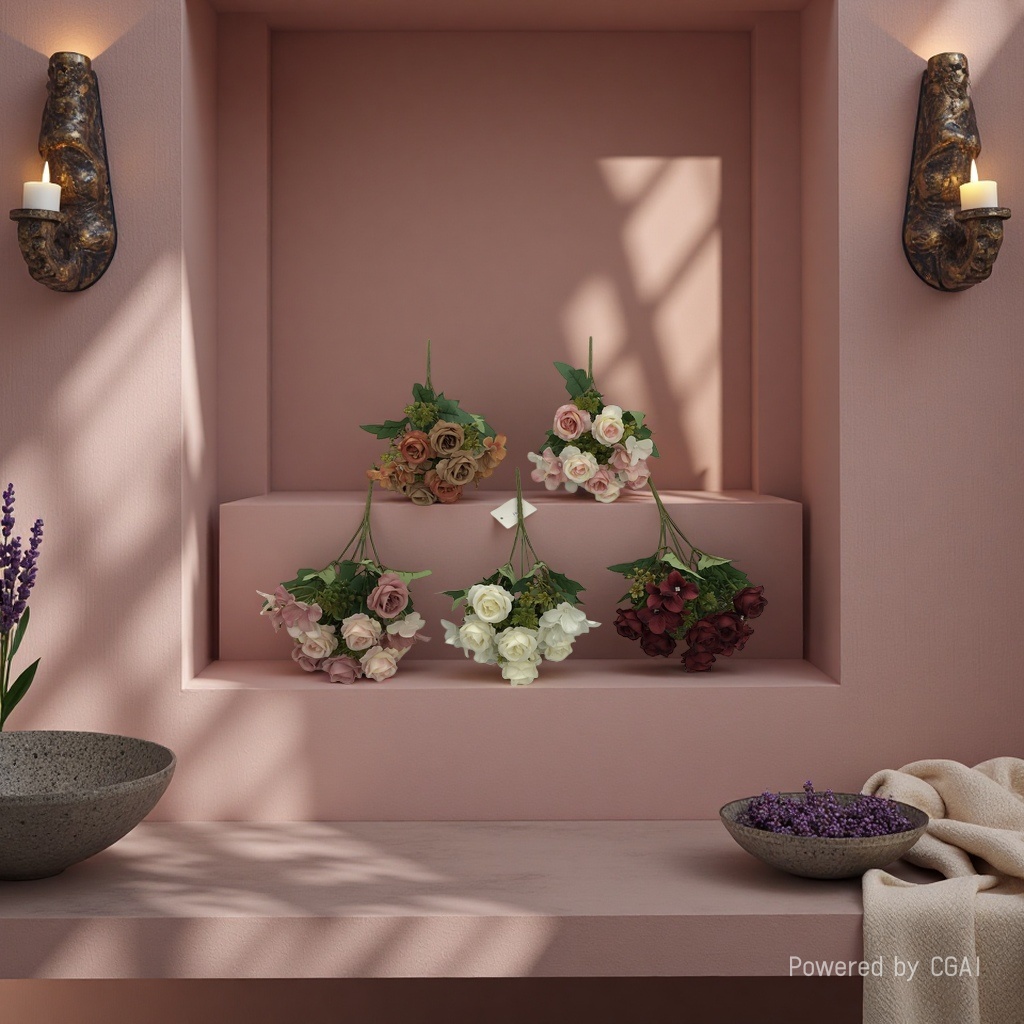 Living room decoration with artificial flowers, artificial flower arrangement, small bunch of 5-pronged European hydrangea rose, wedding artificial flowers, artificial flowers details Picture