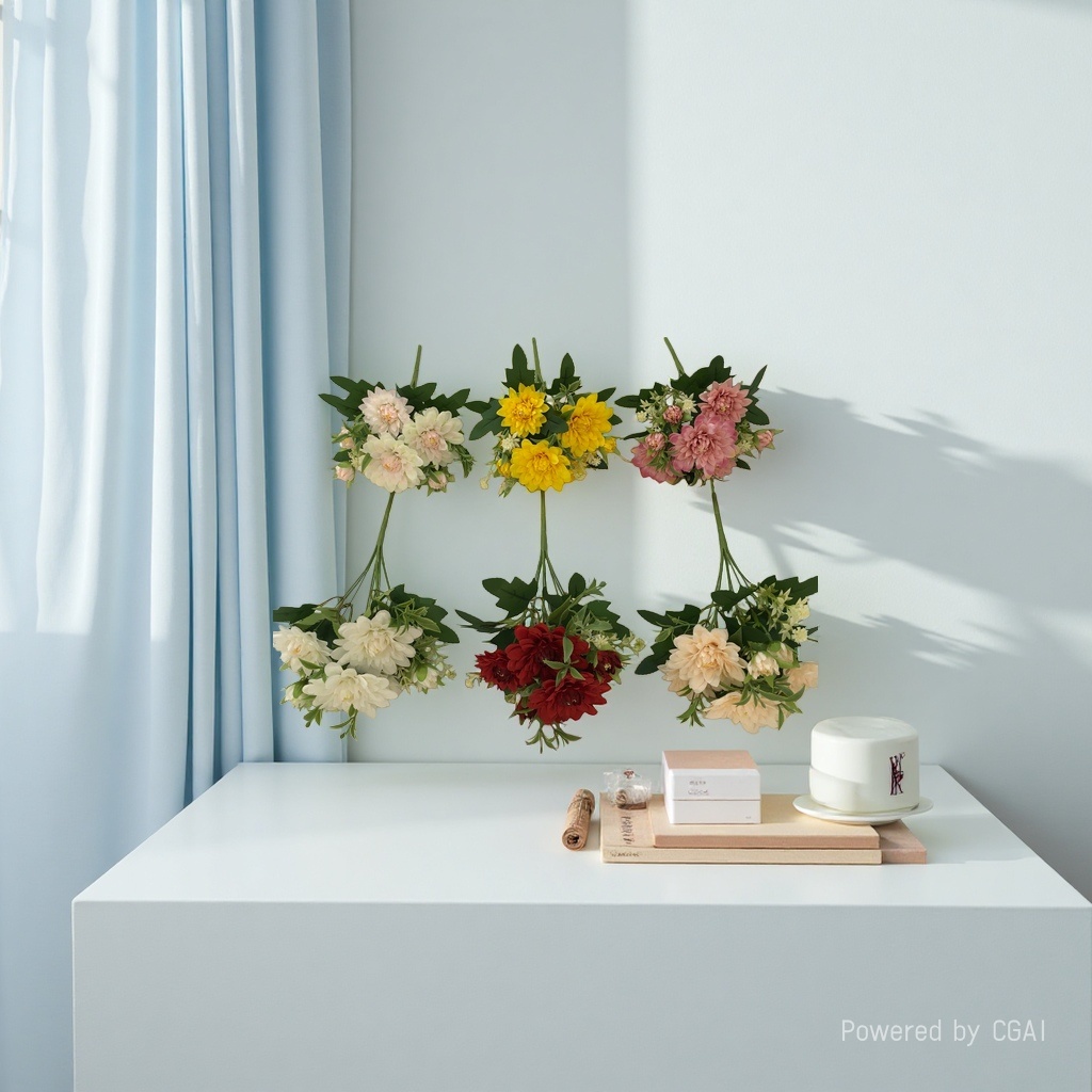 The living room is decorated with artificial flowers and artificial flowers. The venue is arranged with 6-pronged spring dahlias and wedding artificial flowers Specification image