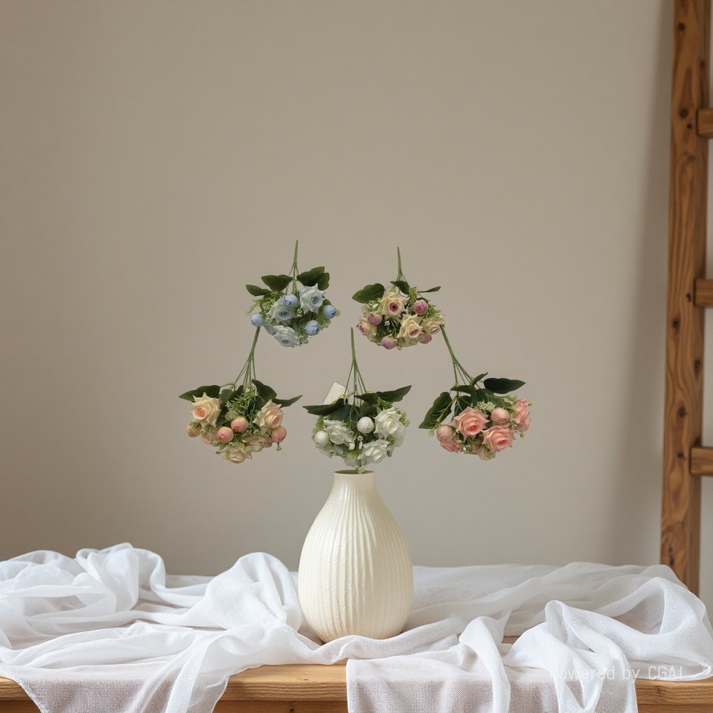 Living room decoration with artificial flowers, artificial flower arrangement, 5-fork Diana rose wedding artificial flowers, artificial flowers