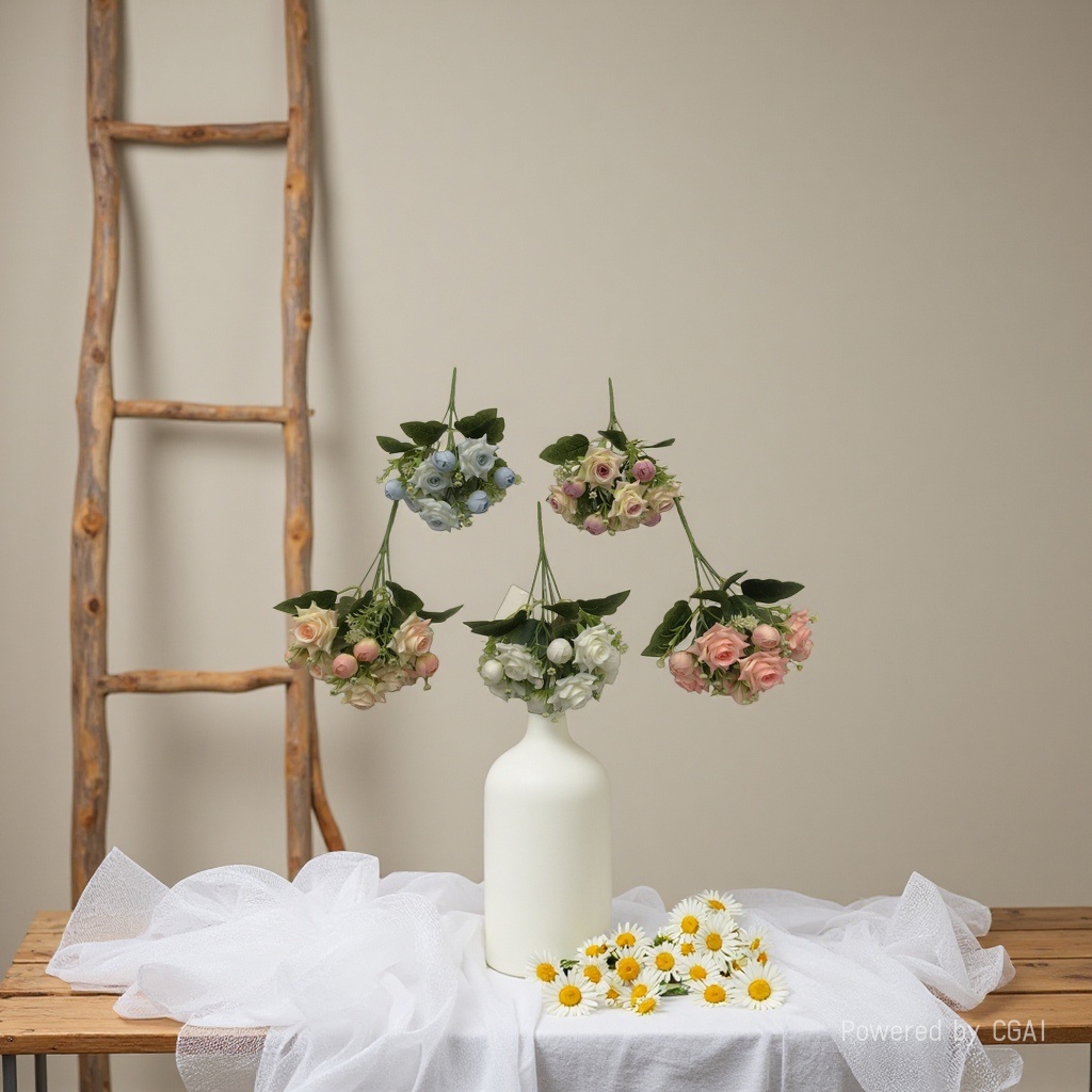 Living room decoration with artificial flowers, artificial flower arrangement, 5-fork Diana rose wedding artificial flowers, artificial flowers Application Scenario