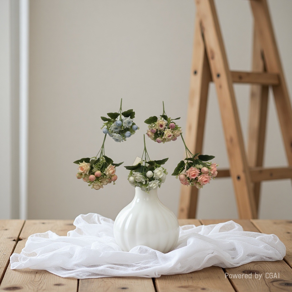 Living room decoration with artificial flowers, artificial flower arrangement, 5-fork Diana rose wedding artificial flowers, artificial flowers Specification image