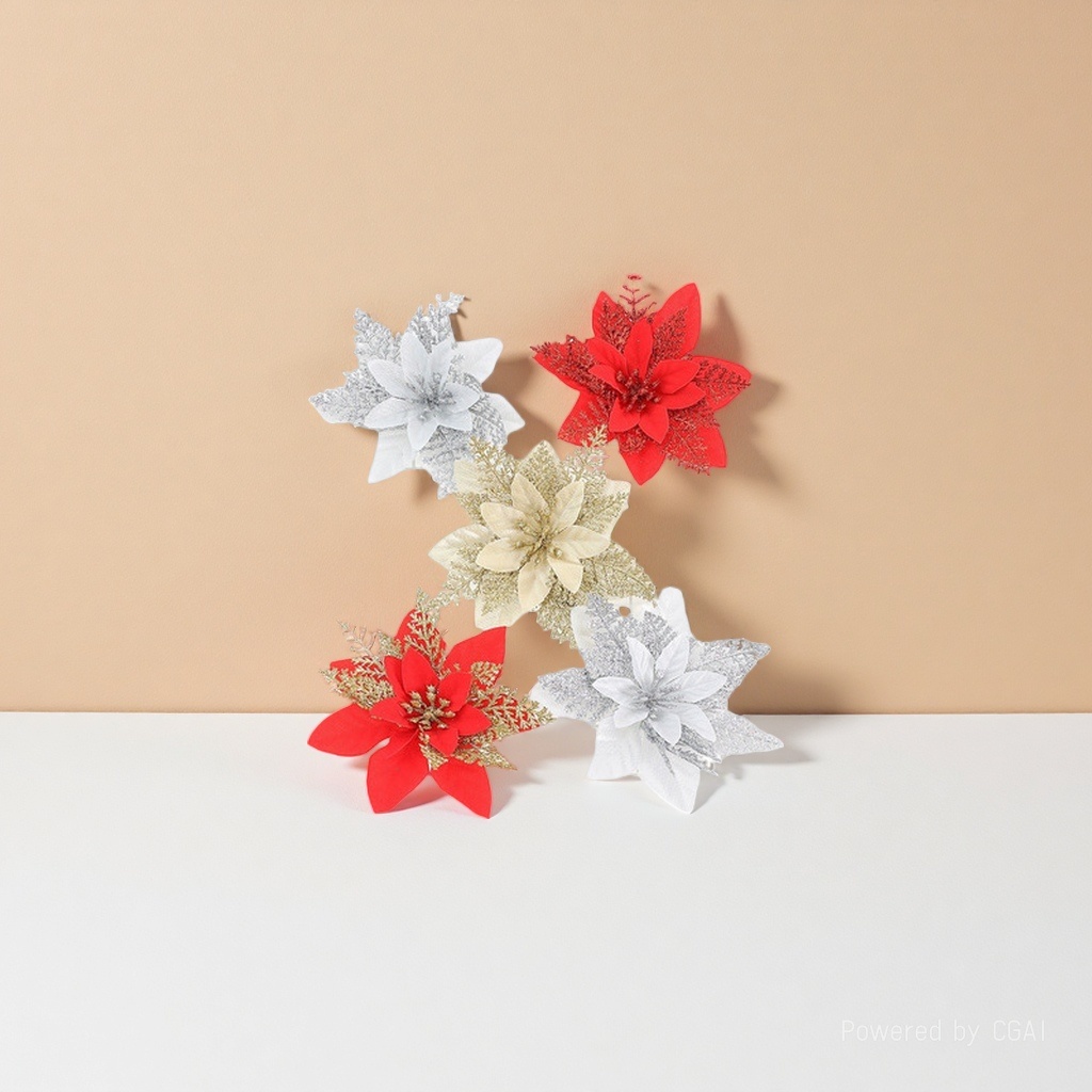 Red, gold, white and silver Christmas bow decorations, Christmas tree pendants, Christmas balls and garlands