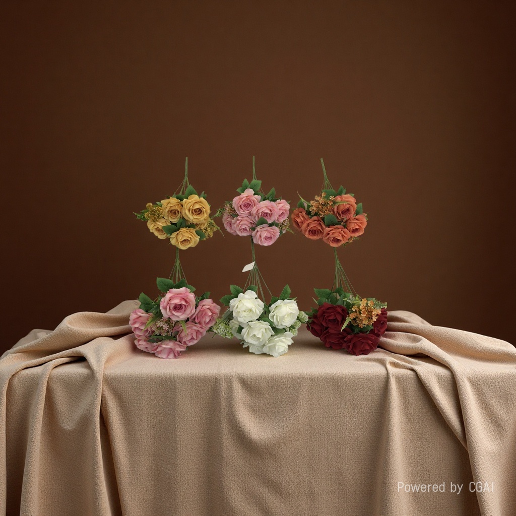 The living room is decorated with artificial flowers and artificial flowers. The venue is arranged with 9 forks of colorful rose wedding artificial flowers
