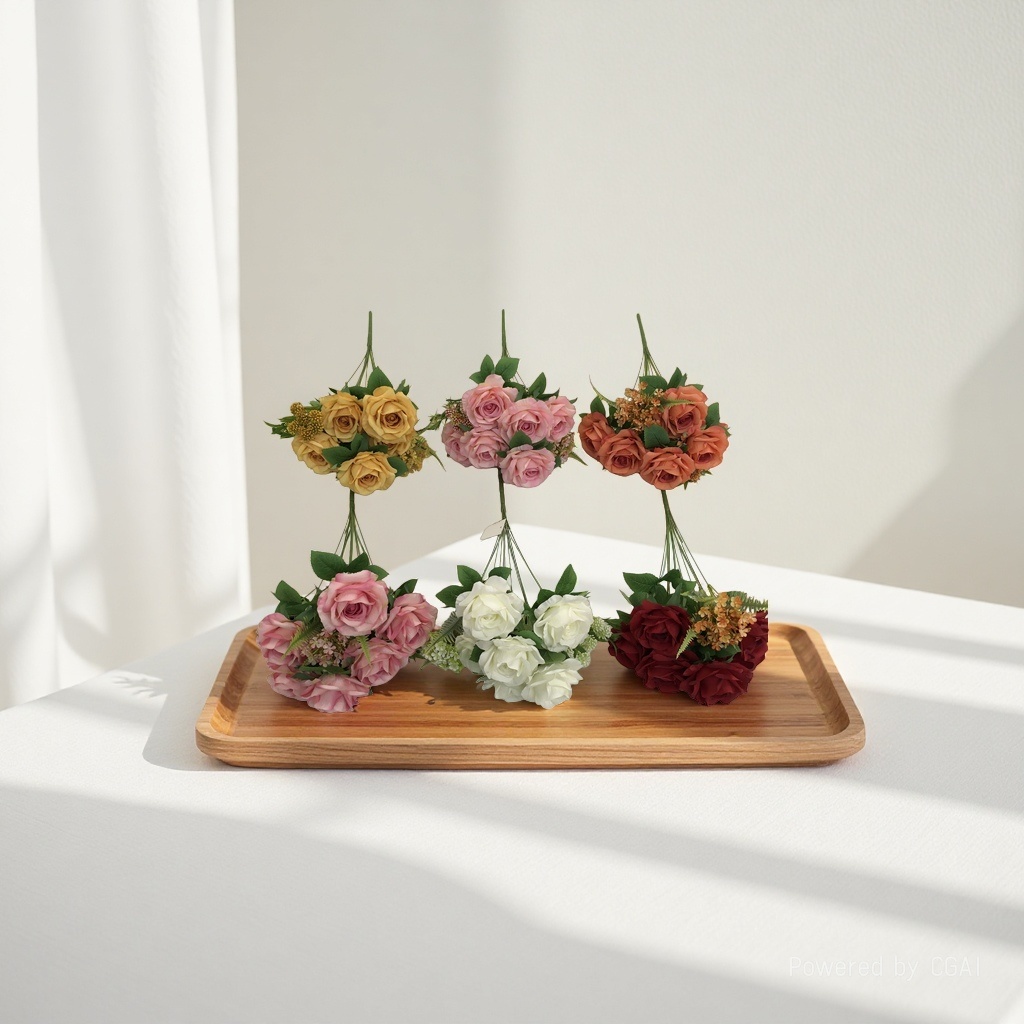 The living room is decorated with artificial flowers and artificial flowers. The venue is arranged with 9 forks of colorful rose wedding artificial flowers Application Scenario