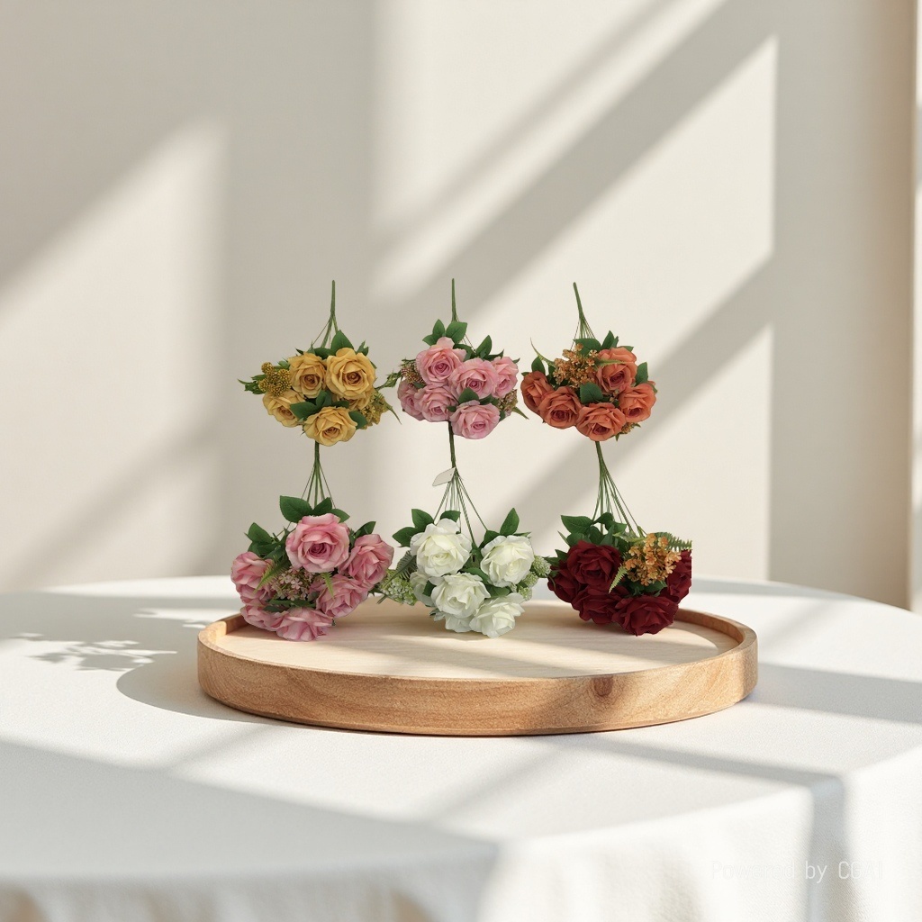 The living room is decorated with artificial flowers and artificial flowers. The venue is arranged with 9 forks of colorful rose wedding artificial flowers Specification image