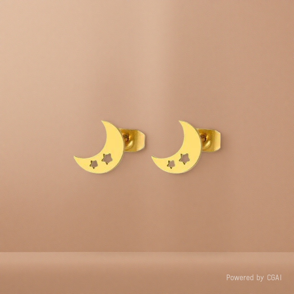 Golden crescent star pearl ear stud set, bio-ceramic ear sticks, earrings and ear needles Specification image