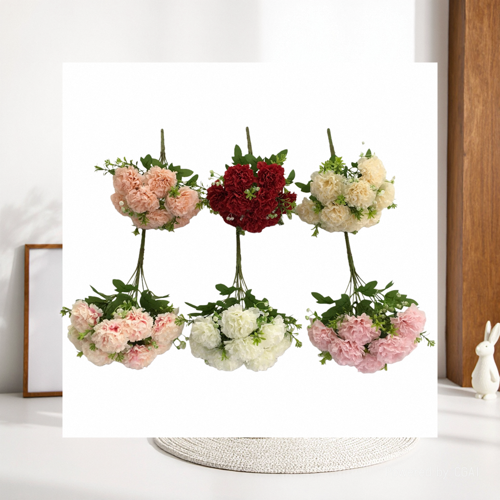 The living room is decorated with artificial flowers and artificial flowers. The venue is arranged with 9 carnation artificial flowers for the wedding Application Scenario