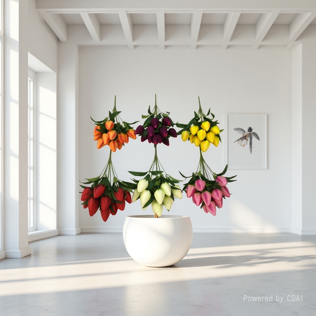 كانت غرفة المعيشة مزخرفة بالزهور المزيفة Specification image