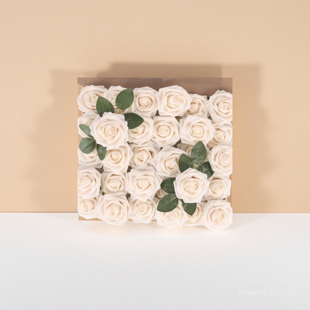 A 20-centimeter diameter fresh-cut bouquet of off-white roses with jasmine bud hair loops, a Buddhist fresh flower arrangement details Picture