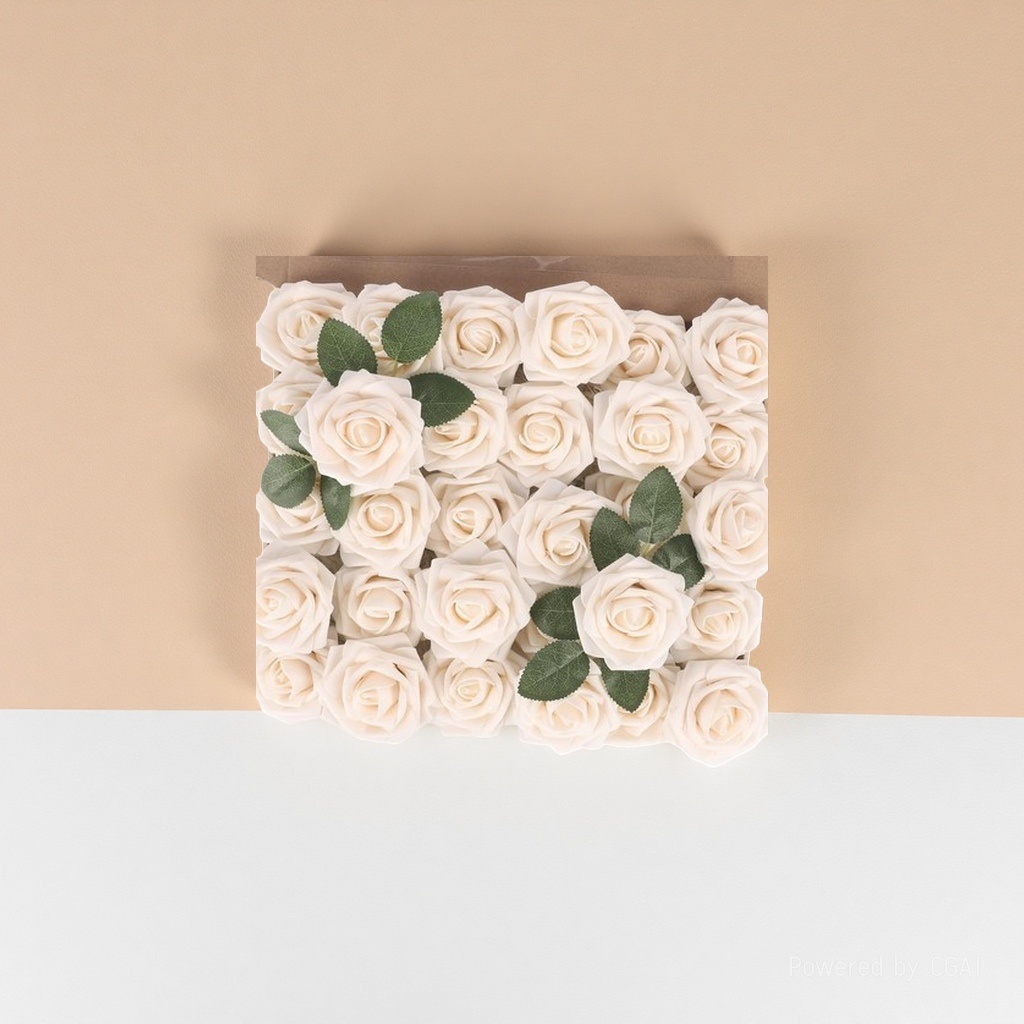 A 20-centimeter diameter fresh-cut bouquet of off-white roses with jasmine bud hair loops, a Buddhist fresh flower arrangement