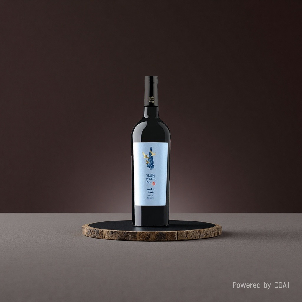 TORRES MATIL DE 黑色红酒玻璃瓶浅蓝标签配木桶紫葡萄藤蔓高脚杯