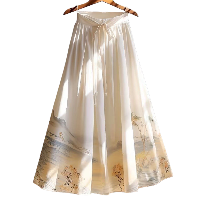 New Chinese-style printed ink-wash painting A-line dress for women's clothing, summer Chinese-style style, versatile half-length dress for women Item Picture