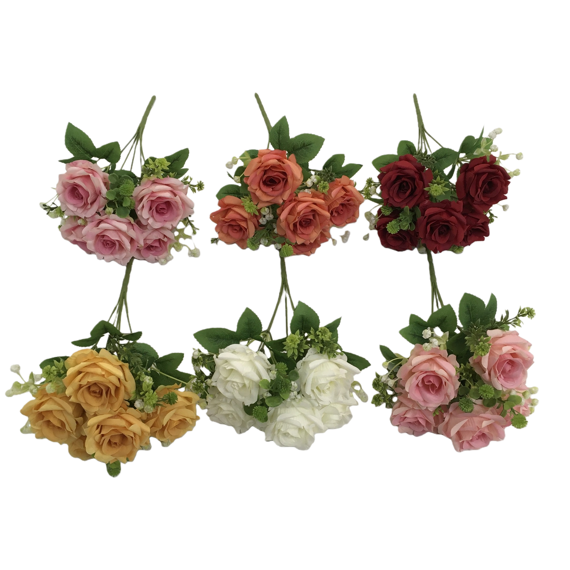 Artificial rose interior decoration and wedding arrangement 5-head rolled-edge rose bouquet Item Picture