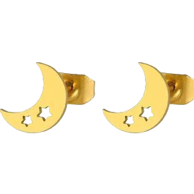 Golden crescent star pearl ear stud set, bio-ceramic ear sticks, earrings and ear needles Item Picture