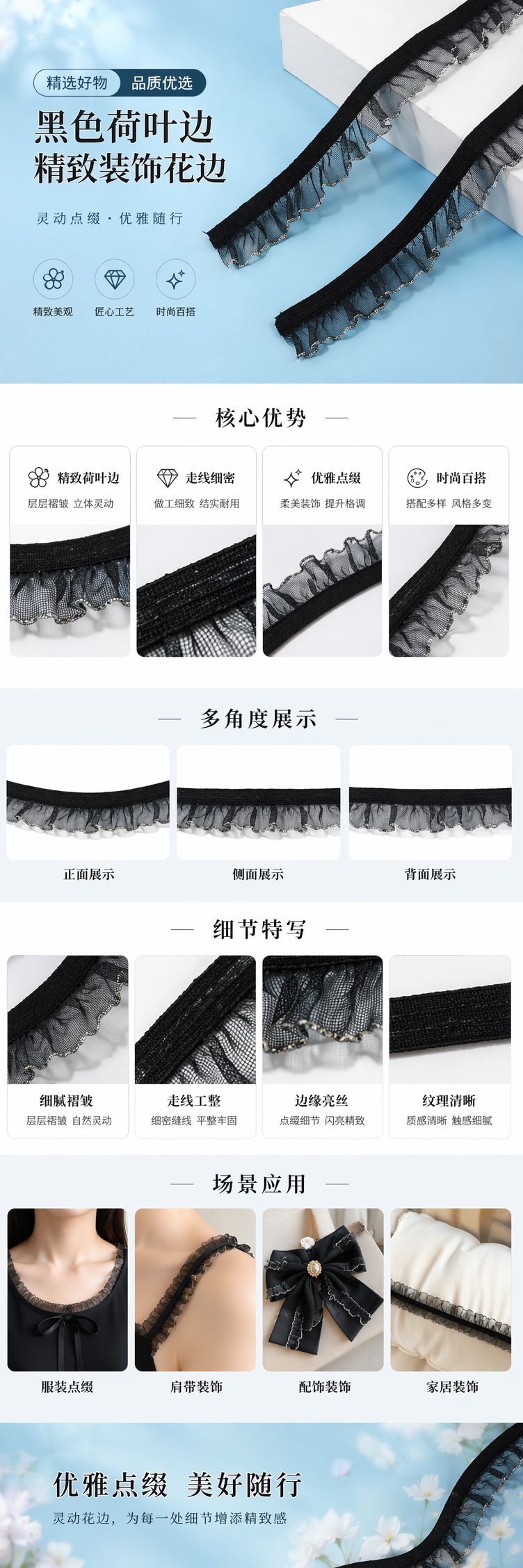 黑色蕾丝花边饰单面详情1