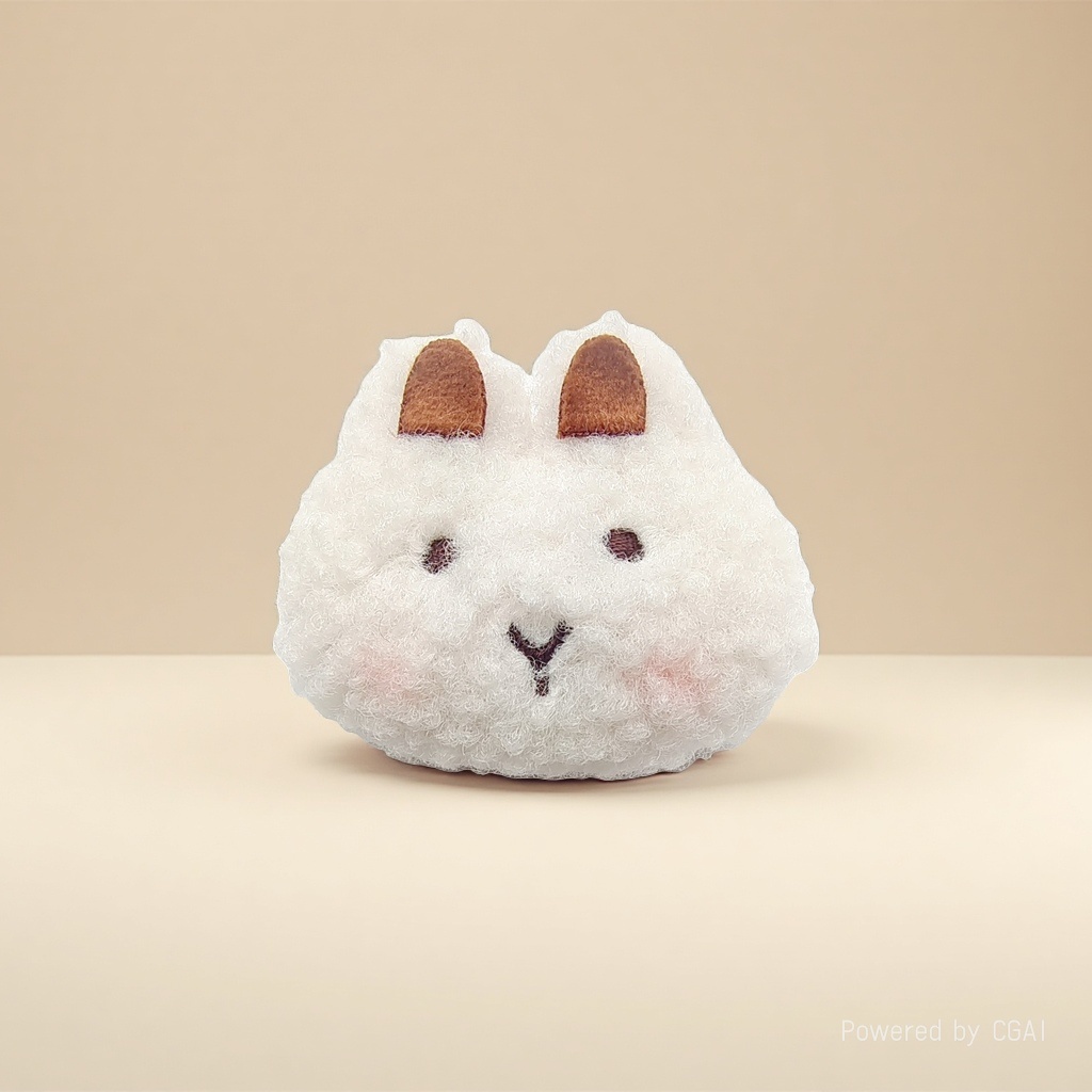 White plush rabbit head doll with brown ears, eyes and Y-shaped mouth cartoon accessory details Picture