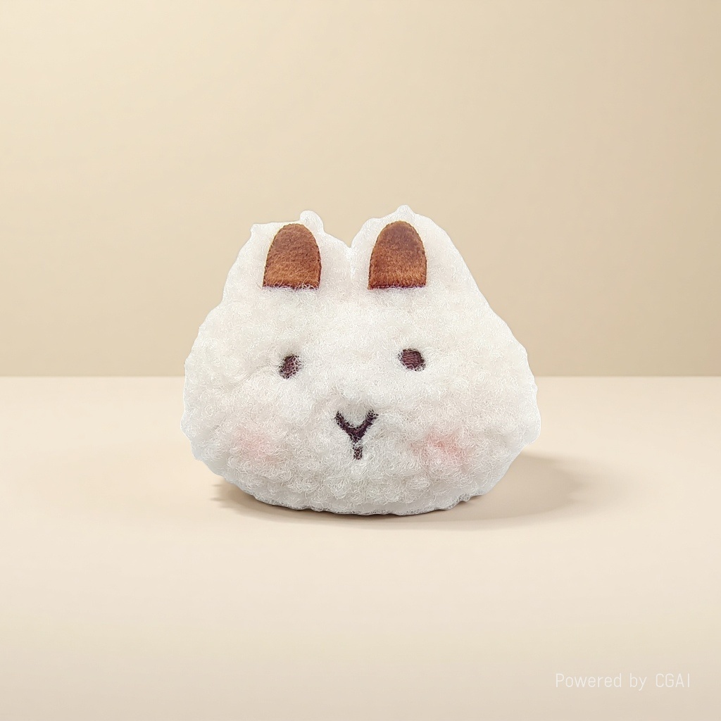 White plush rabbit head doll with brown ears, eyes and Y-shaped mouth cartoon accessory Specification image