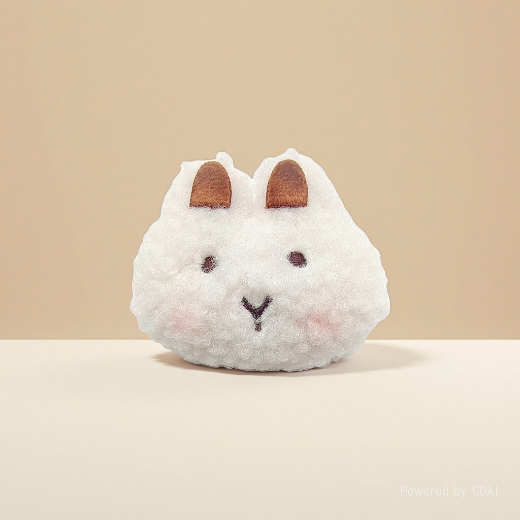 White plush rabbit head doll with brown ears, eyes and Y-shaped mouth cartoon accessory Item Picture