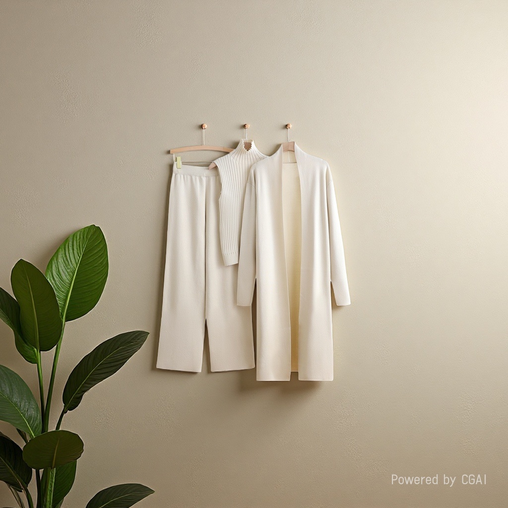 A best-selling solid-color three-piece knitted set for women: sleeveless vest, cardigan and pants Application Scenario