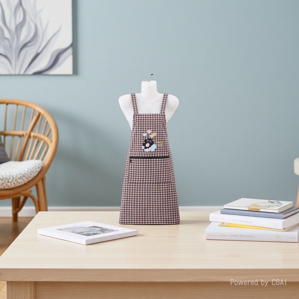 New style of work clothes for office use, featuring checkered Korean buttons, kitchen and household chores, cotton shoulder straps, anti-stain and breathable, little bear heart, balloon embroidery Application Scenario