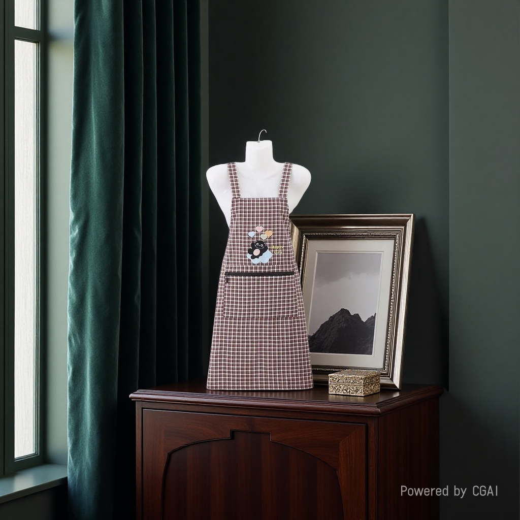New style of work clothes for office use, featuring checkered Korean buttons, kitchen and household chores, cotton shoulder straps, anti-stain and breathable, little bear heart, balloon embroidery details Picture