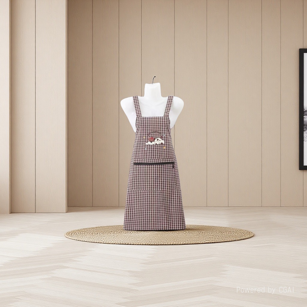 New cartoon embroidered cotton apron, kitchen cooking, home straps, stain-proof, dust-proof, breathable zipper pocket straps, apron, dirt-resistant, work clothes, waistband Application Scenario