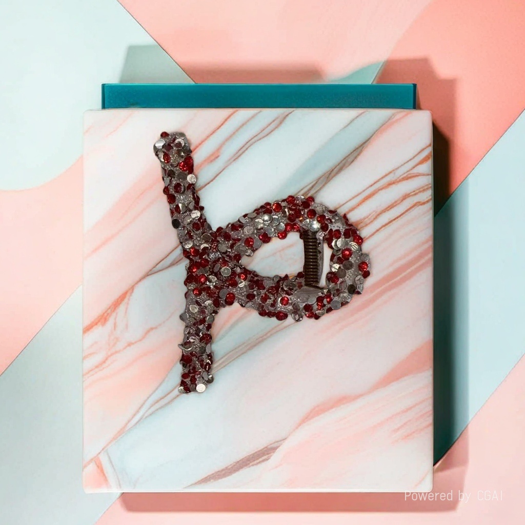 Red and silver sequined P-shaped pearl grab clip hair accessory Application Scenario