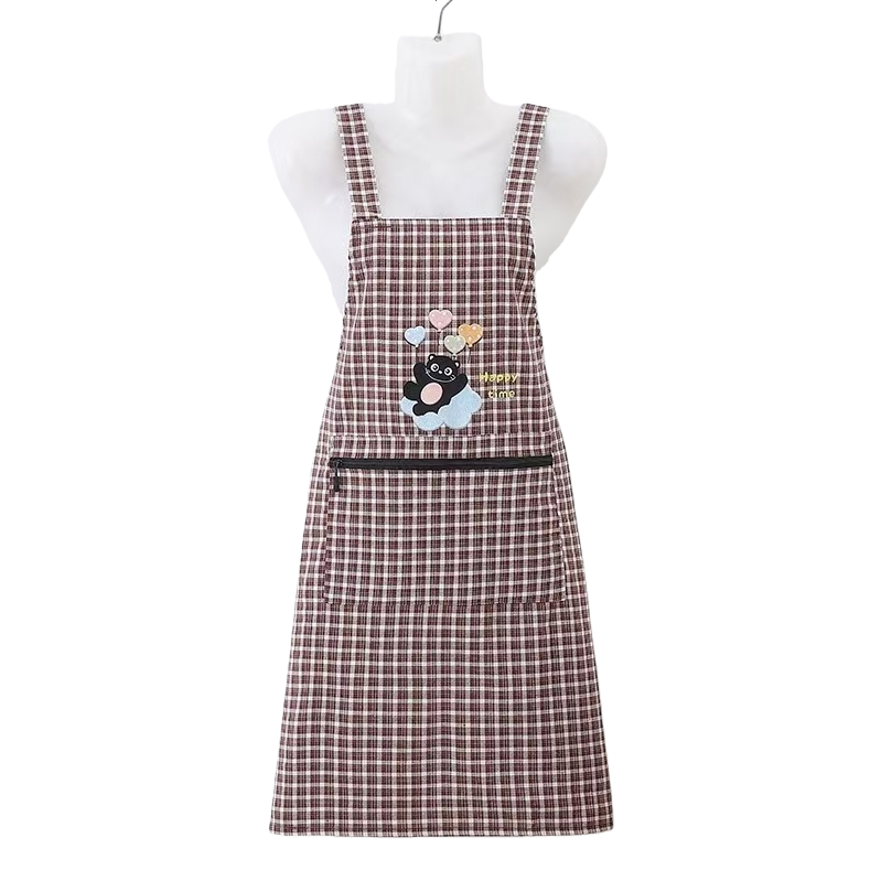 New style of work clothes for office use, featuring checkered Korean buttons, kitchen and household chores, cotton shoulder straps, anti-stain and breathable, little bear heart, balloon embroidery Item Picture