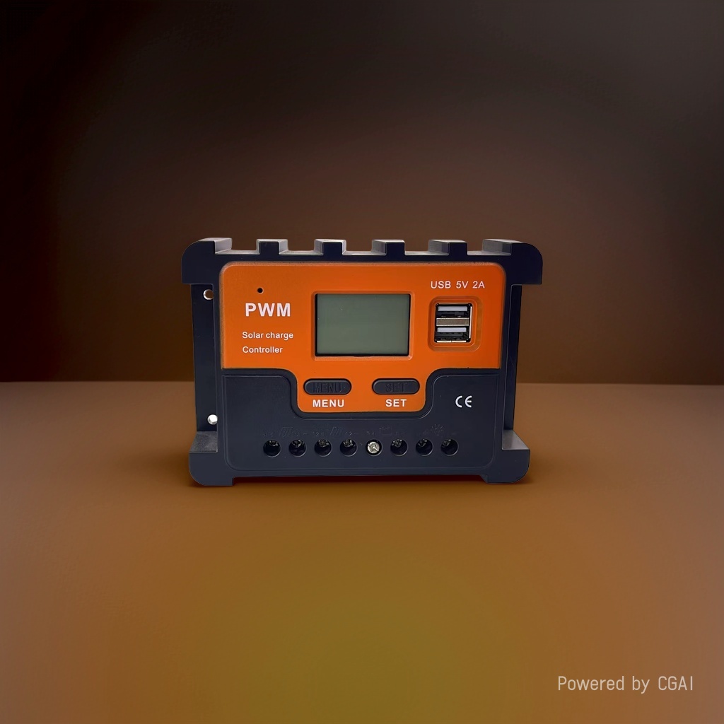 The orange and black Ld2417PWM solar controller with dual USB LCD screens and MPPT energy storage details Picture