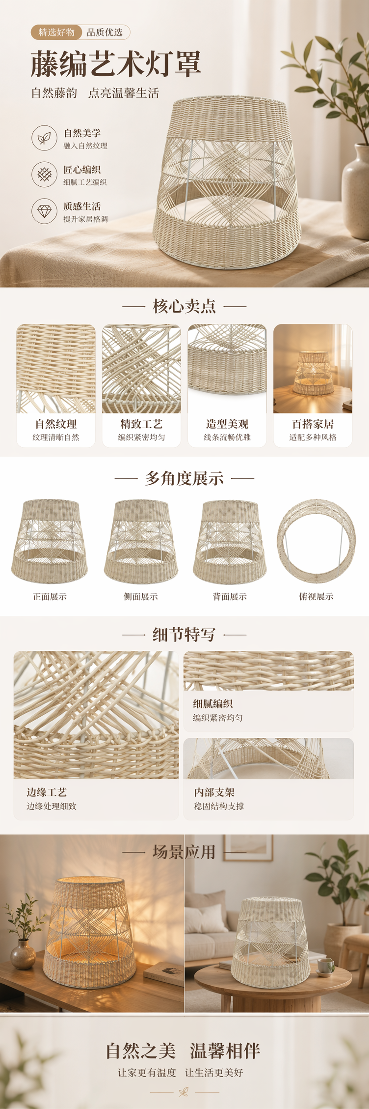 白色天然白藤密编中秋花灯灯罩客厅吊灯罩餐厅复古风装饰灯罩民宿装饰灯罩欧式餐厅灯罩圆形大灯罩 pic 1