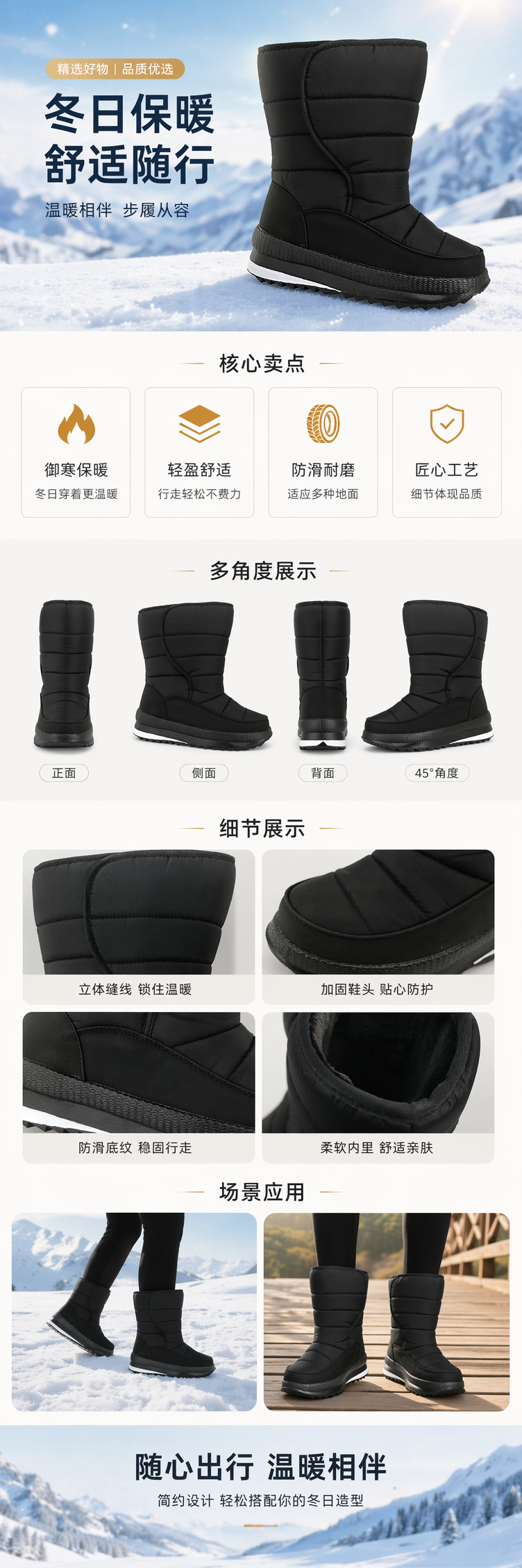 男式加绒保暖长筒防滑耐磨冬季棉靴详情1