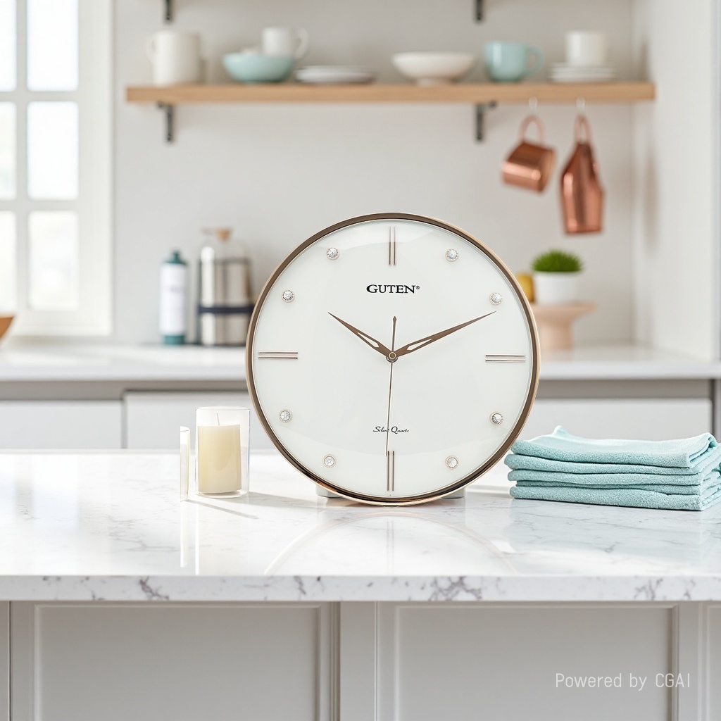 Golden frame, white dial, acrylic wall clock, wall-mounted clock, children's handicraft wall clock Specification image