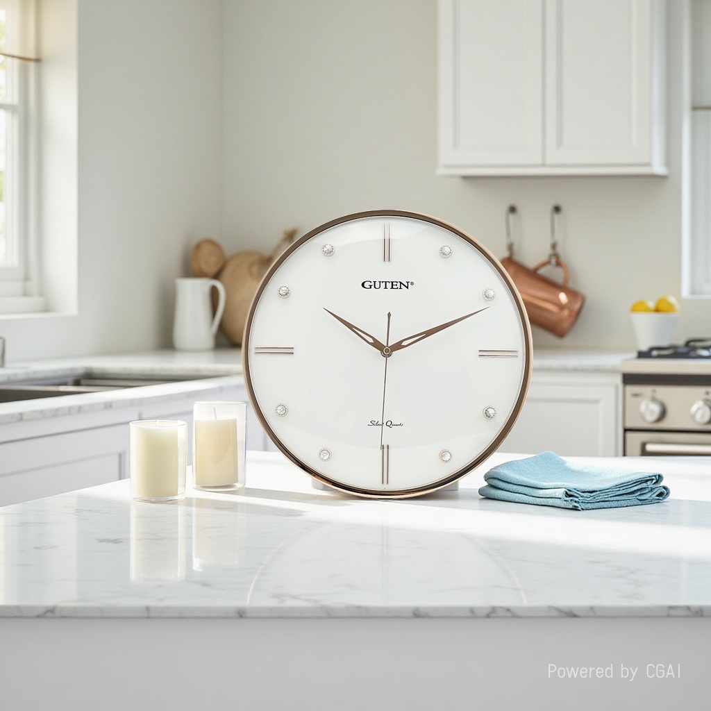 Golden frame, white dial, acrylic wall clock, wall-mounted clock, children's handicraft wall clock details Picture