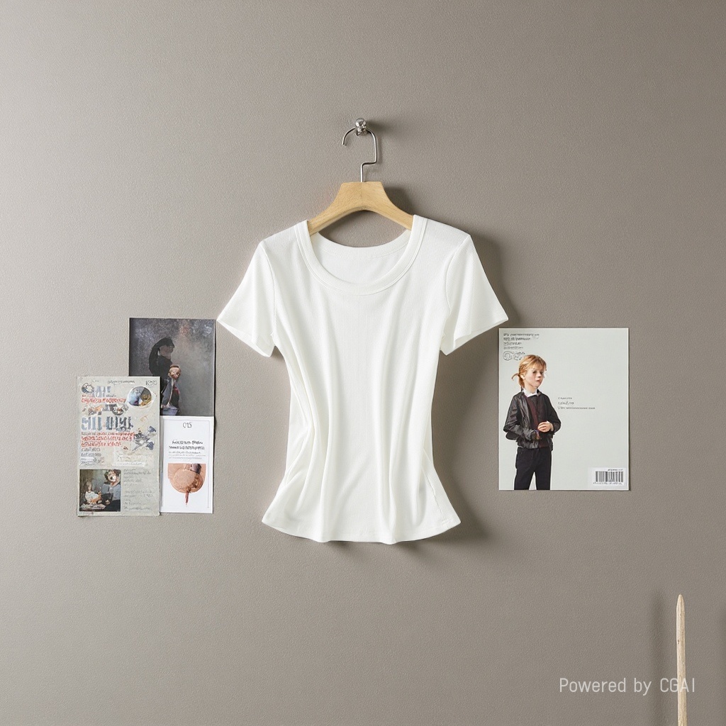 Women's dark grey ribbed short-sleeved T-shirt, loose Korean version cross-border bestseller, white