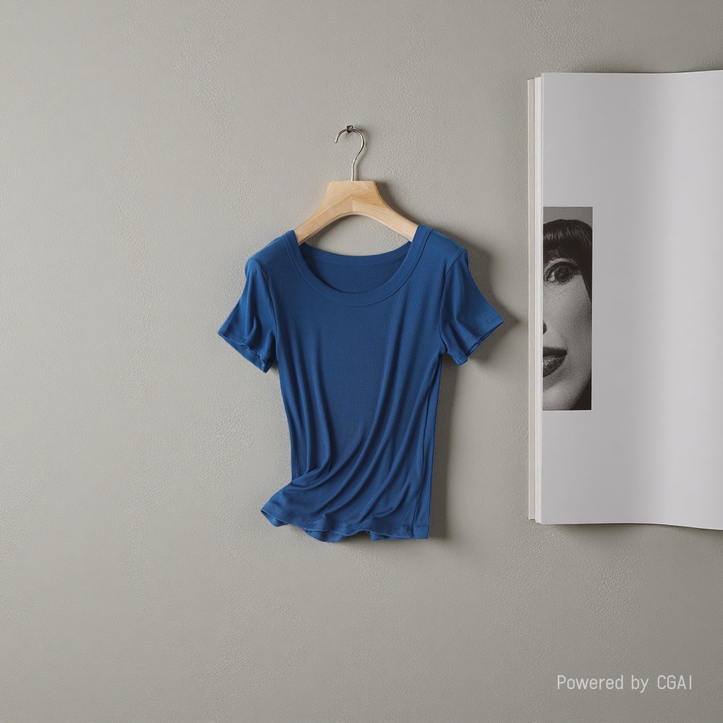 U-neck T-shirt women's short-sleeved 2026 summer new style loose, slimming and high-end T-shirt top base layer 100610402 details Picture