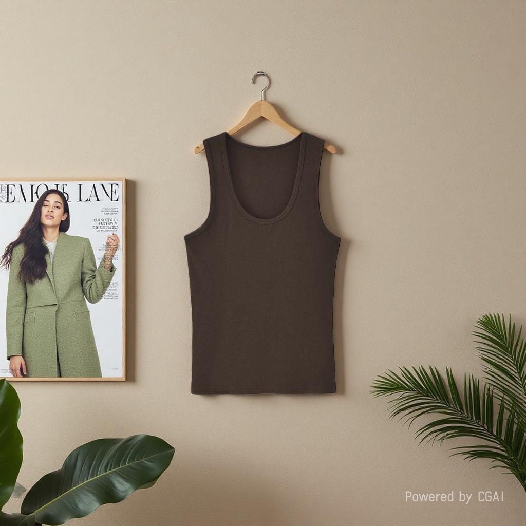 A U-neck vest with a halter top for women in summer, worn as an outer layer and an inner layer to prevent exposure. It is a white top with a threaded cotton base made of milk and yogurt. 101038619 Specification image