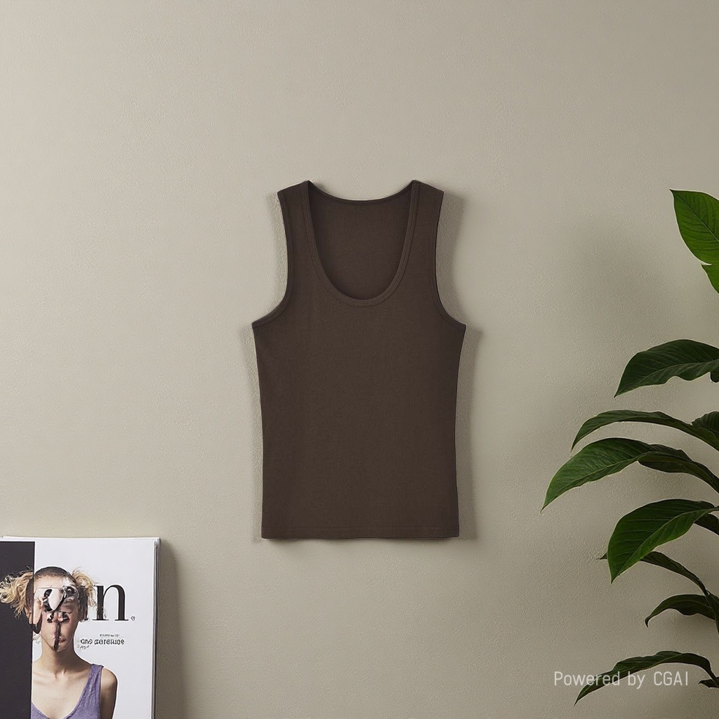 A U-neck vest with a halter top for women in summer, worn as an outer layer and an inner layer to prevent exposure. It is a white top with a threaded cotton base made of milk and yogurt. 101038619 Application Scenario