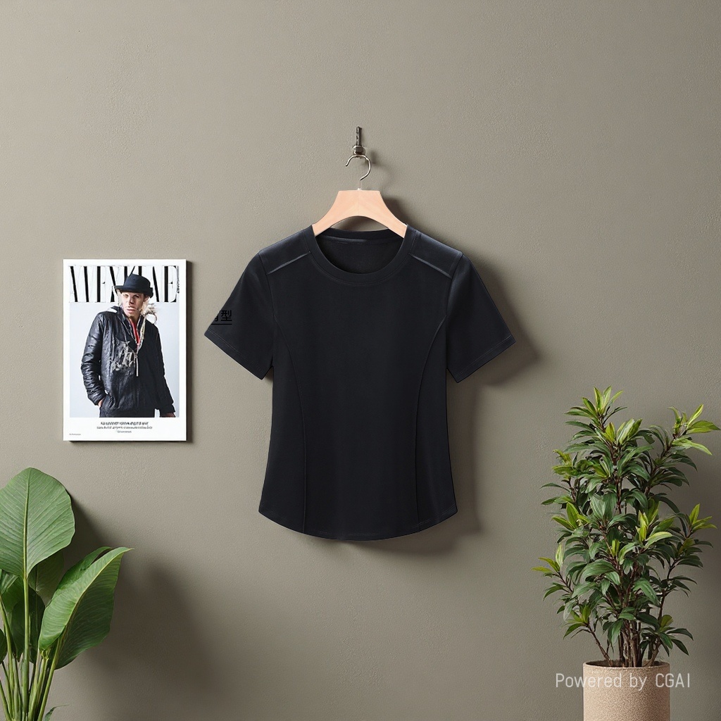 2026 Women's Wear mercerized cotton shoulder slimming short-sleeved T-shirt, women's design sense, niche and unique, fishbone anti-wrinkle top garment 105457596 Application Scenario