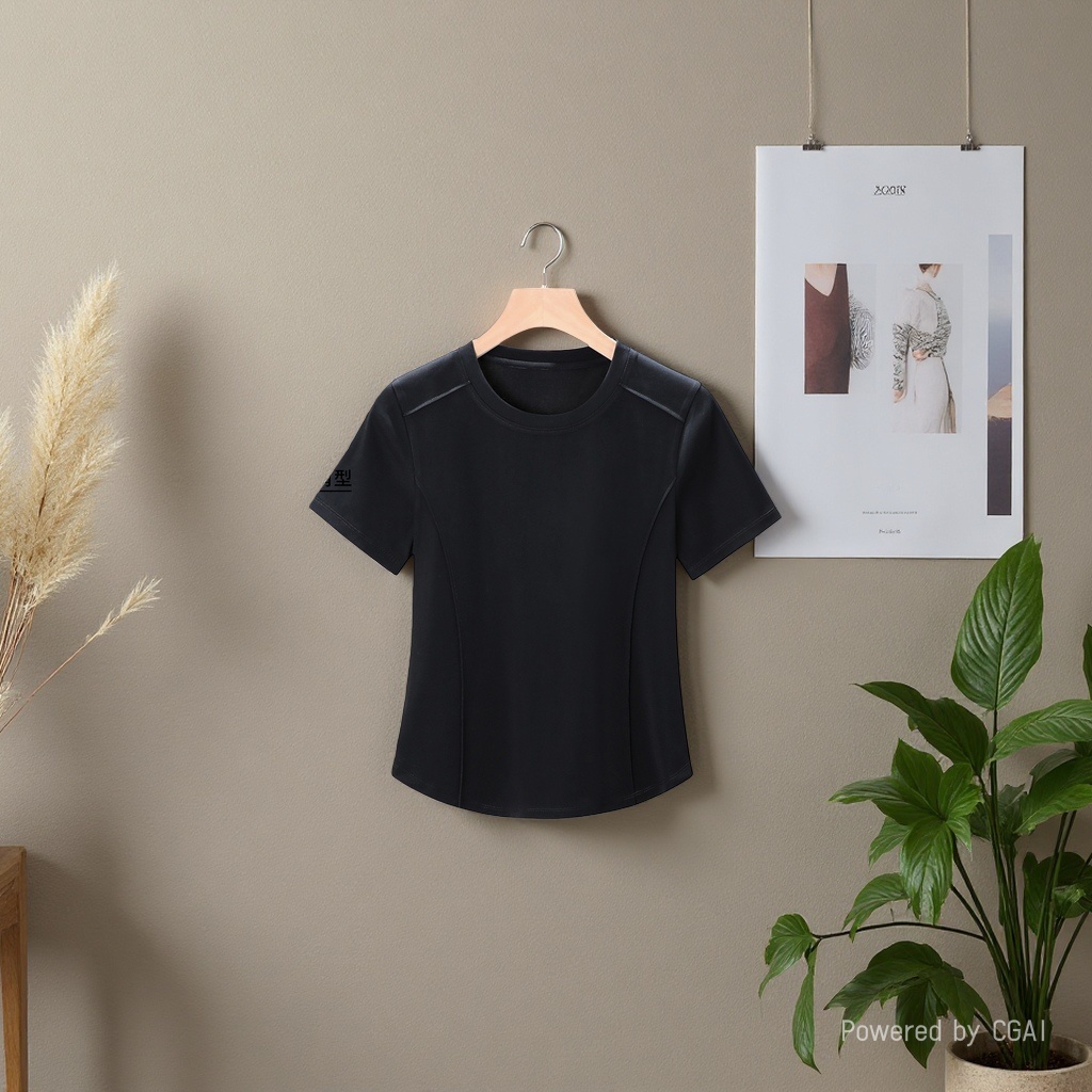 2026 Women's Wear mercerized cotton shoulder slimming short-sleeved T-shirt, women's design sense, niche and unique, fishbone anti-wrinkle top garment 105457596 details Picture