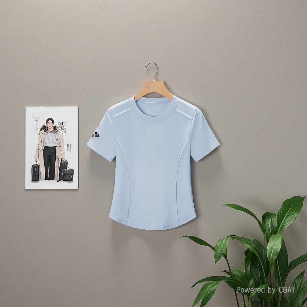 2026 Women's Wear mercerized cotton shoulder slimming short-sleeved T-shirt, women's design sense, niche and unique, fishbone anti-wrinkle top garment 105559697 details Picture