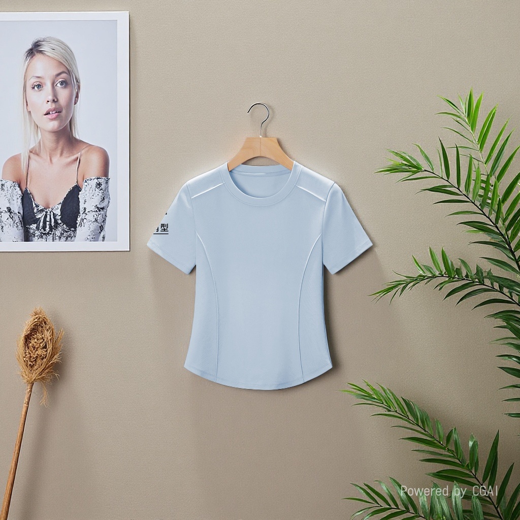 2026 Women's Wear mercerized cotton shoulder slimming short-sleeved T-shirt, women's design sense, niche and unique, fishbone anti-wrinkle top garment 105559697 Specification image